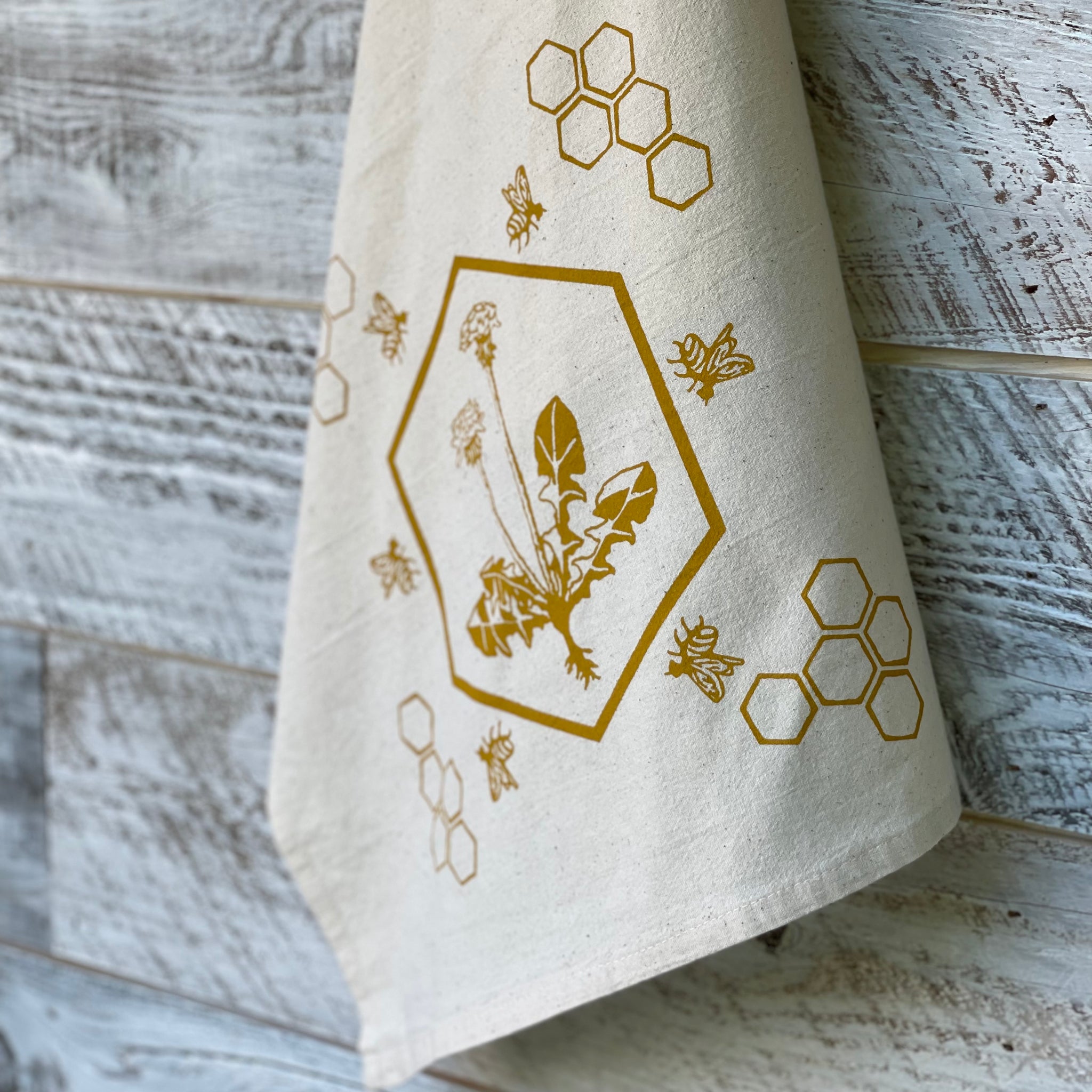 Dandelion with Honeycomb Bees - Tea Towel