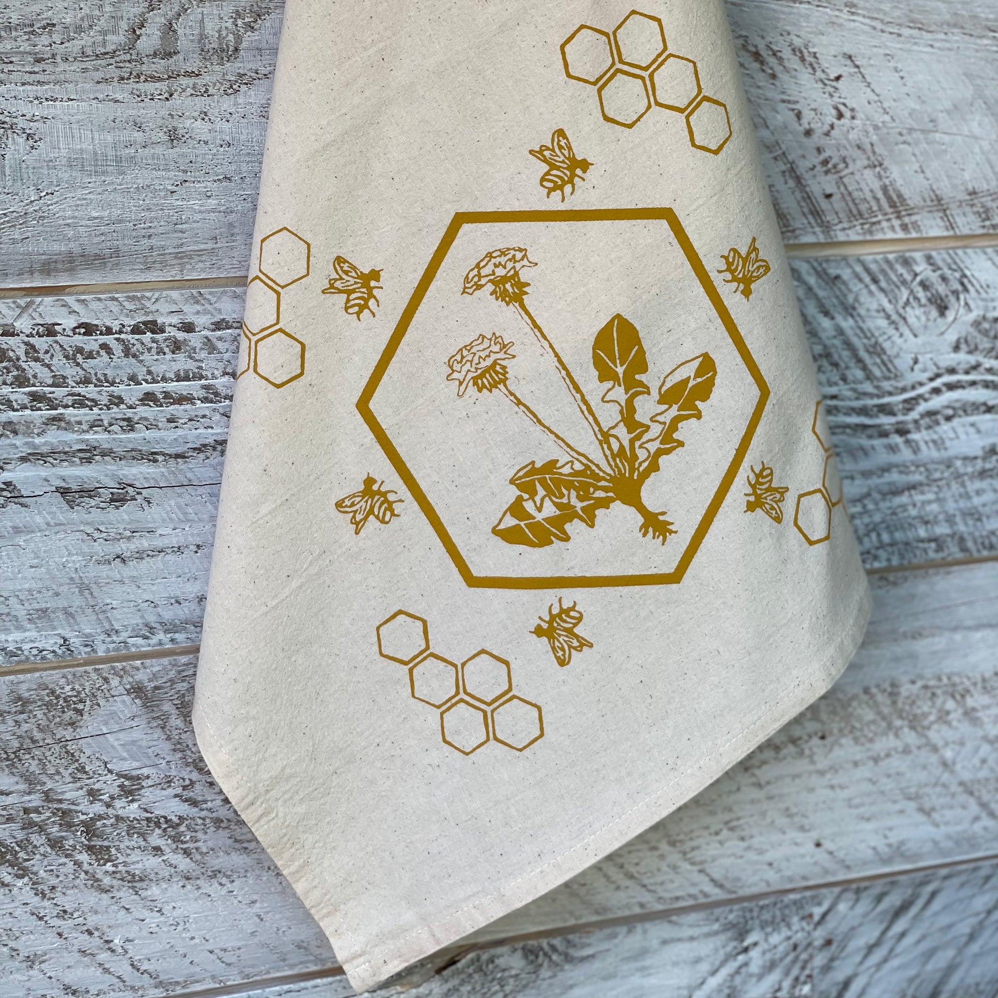 Dandelion with Honeycomb Bees - Tea Towel