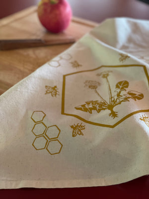 Dandelion with Honeycomb Bees - Tea Towel