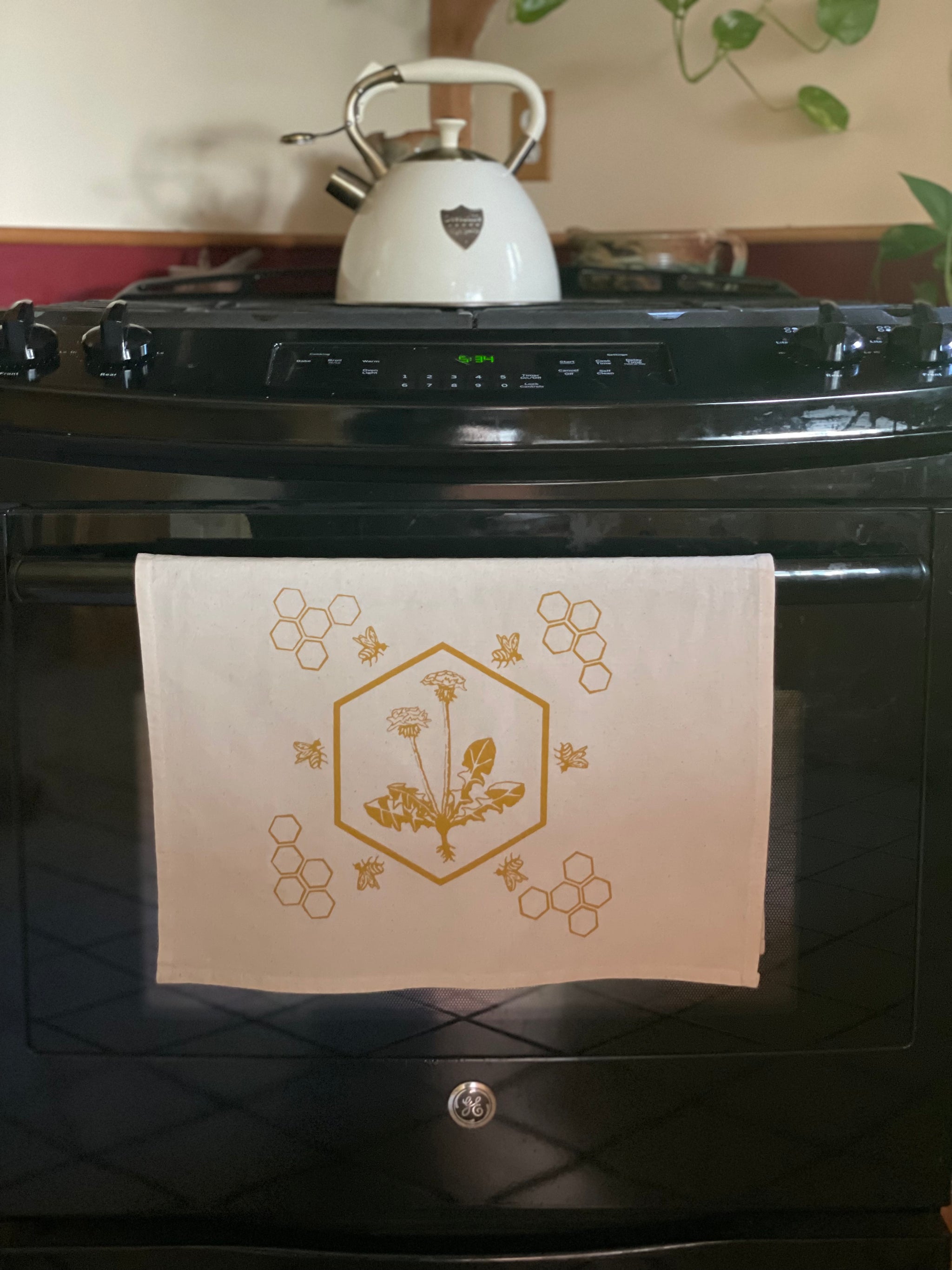 Dandelion with Honeycomb Bees - Tea Towel