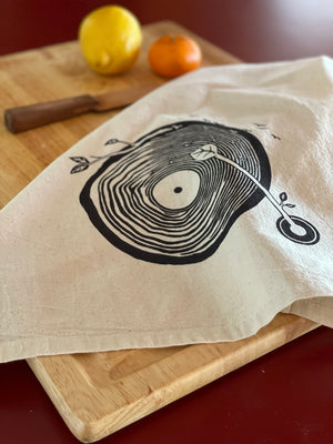 Wooden Stump Record Player - Tea Towel