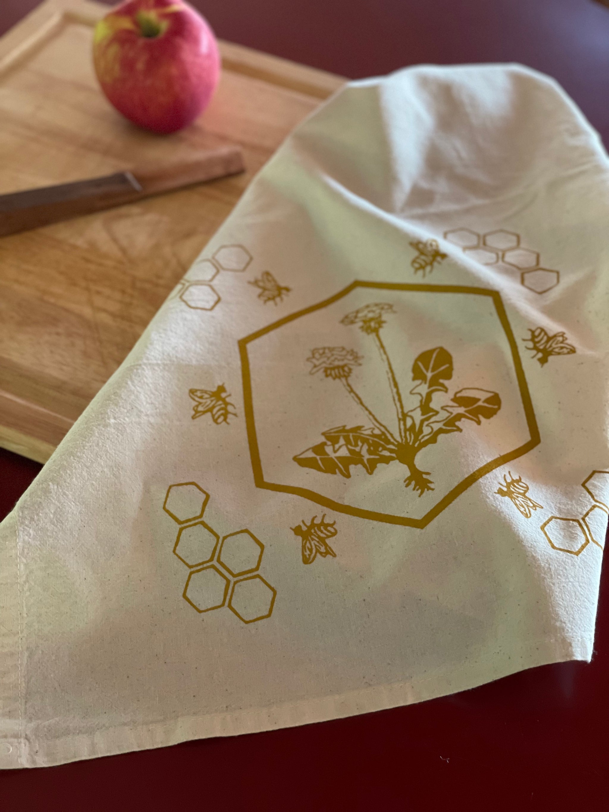 Dandelion with Honeycomb Bees - Tea Towel