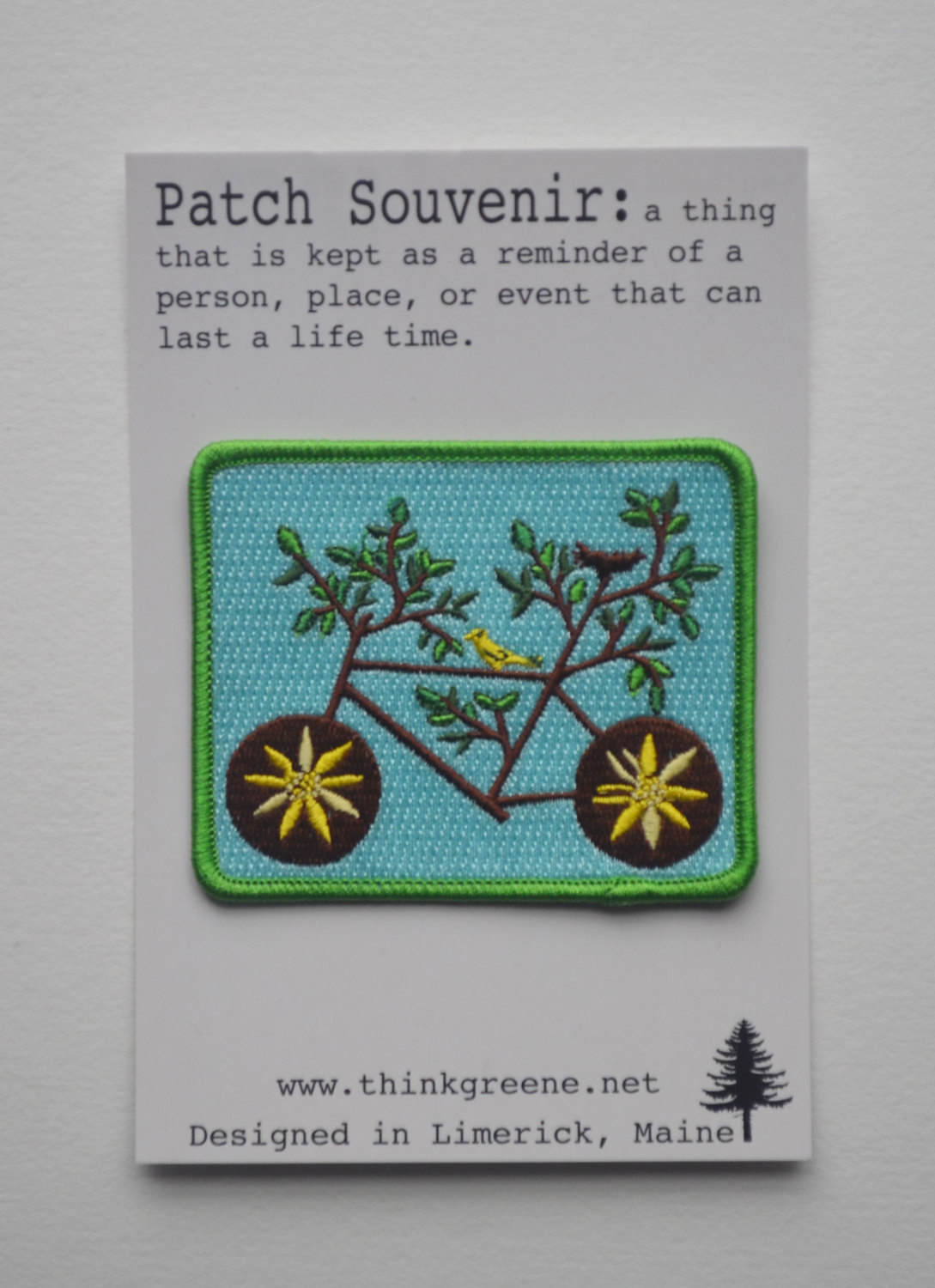 Embroidered Iron On Patch Bike Tree with Bird and Nest