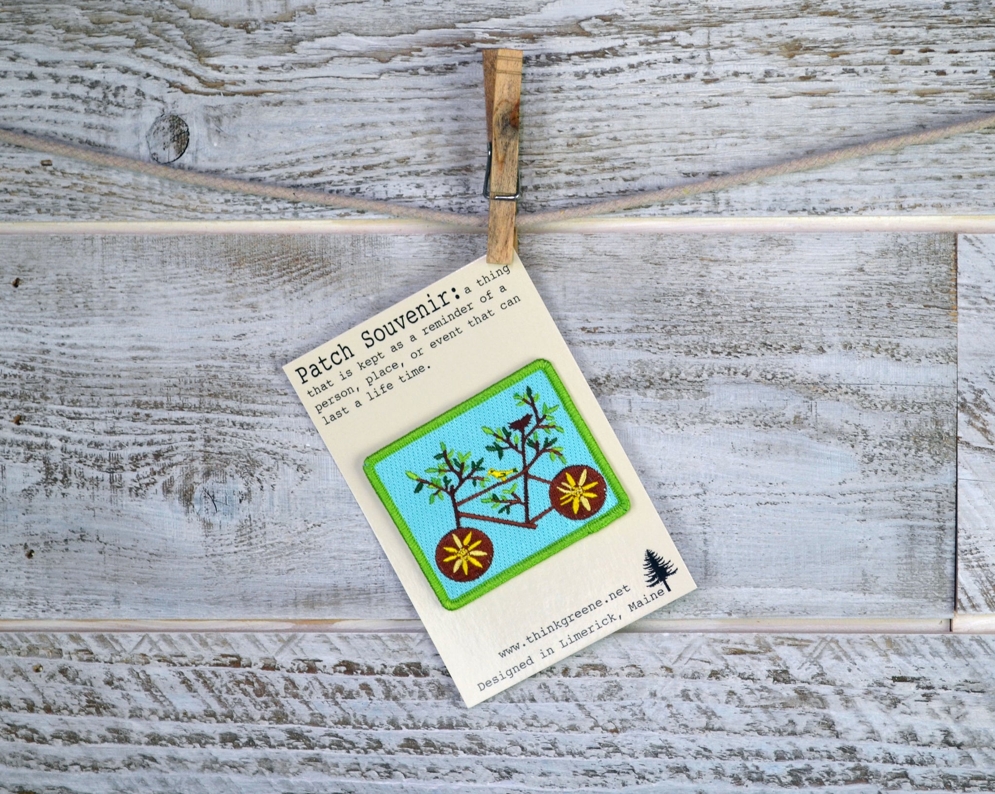 Embroidered Iron On Patch Bike Tree with Bird and Nest