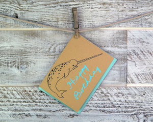 Narwhal, Birthday Card, Blank Card, Recycled Paper, Encouragement Card, Compostable Plastic, Earth Friendly, Nautical Card, Ocean Theme