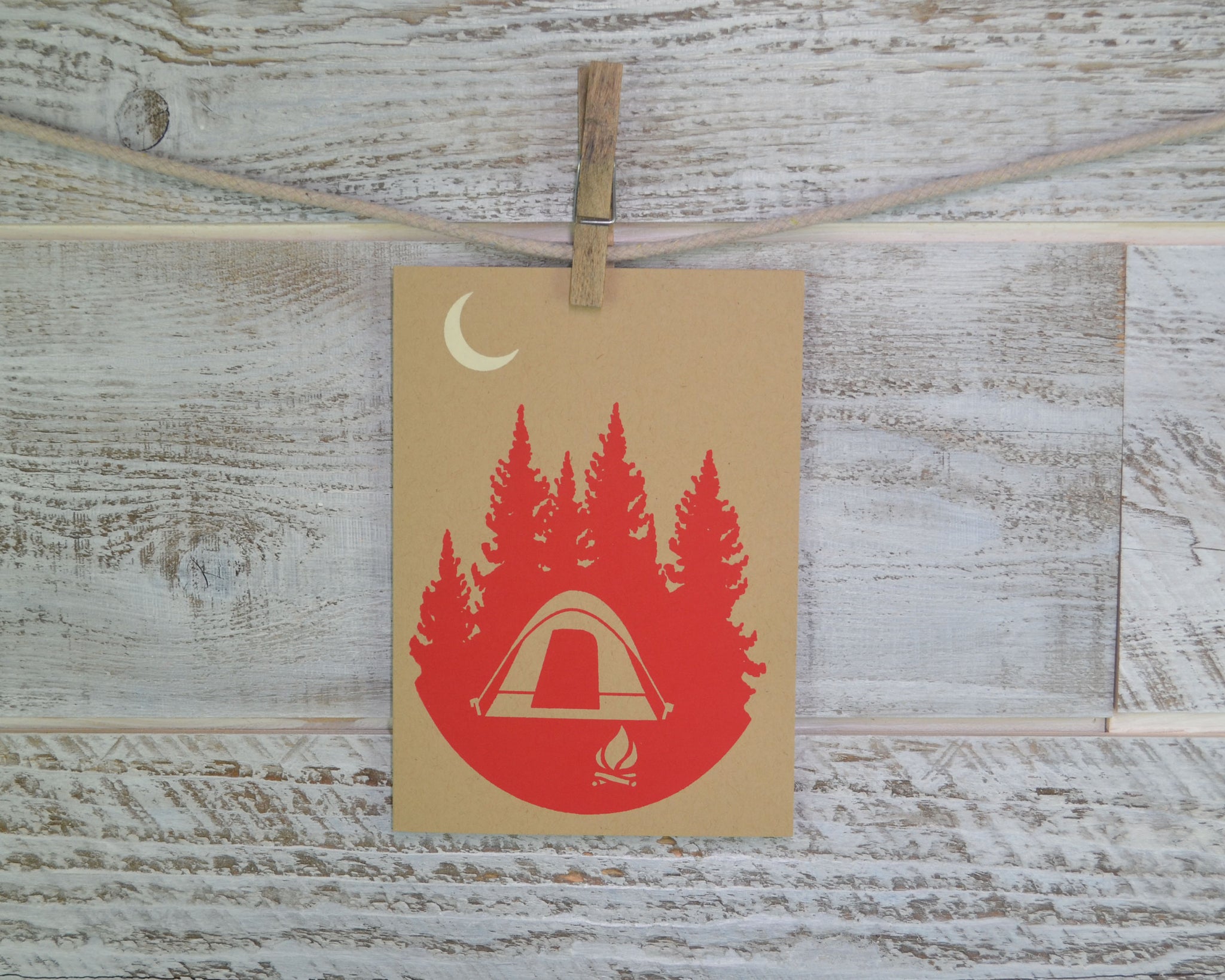 Camping, Hiking, Blank Card, Recycled Paper, Compostable Plastic, Eco Friendly, Red, Birthday Card, Kraft Paper, Envelope