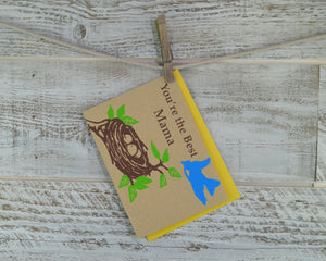 Mama Bird, Mothers Day, Mom Card, Mama, Spring Card, Blank Card, Recycled Paper, Kraft Paper, Compostable Plastic, Eco Friendly