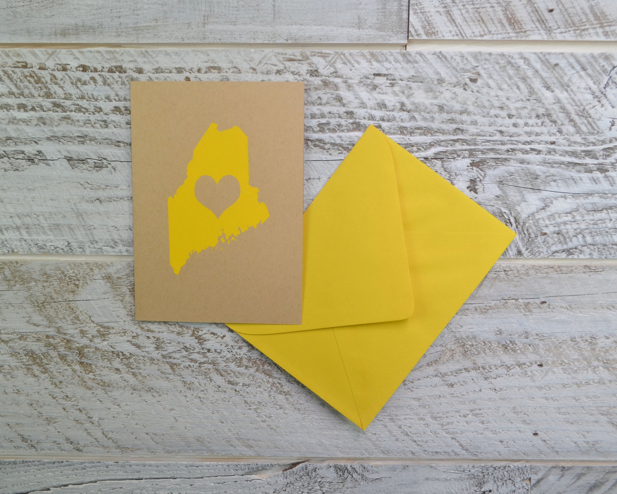 Maine, Love, Blank Card, Colored Envelope, Silkscreened, Handprinted, Recycled Paper, Kraft Paper, Compostable Plastic, Birthday Card