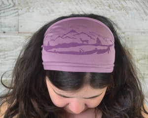 Feather, Headband, Light Purple, Yoga Band, Hiking Band, Wide Band, Jersey Cotton, Hiker, Nature Lover, Woodland, Mountains, Deer, Forest