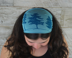 Pine Tree, Headband, Blue, Yoga Band, Hiking Band, Wide Band, Jersey Cotton, Hiker, Nature Lover, Woodland, Forest, Appalachian Trail