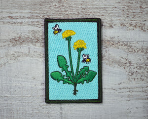 Dandelion, Honey Bee, Nature Patch, Outdoor Patch, Hiking Patch, Embroidered Patch, Wilderness Patch, Iron On Patch, Sew On Patch,