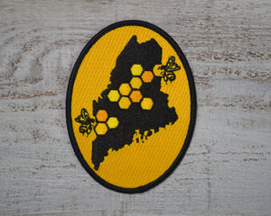 Bee Patch, Nature Patch, Wilderness Patch, Backpack Patch, Embroidered Patch, Iron On Patch, Sew on Patch, Maine, Honey Bee,