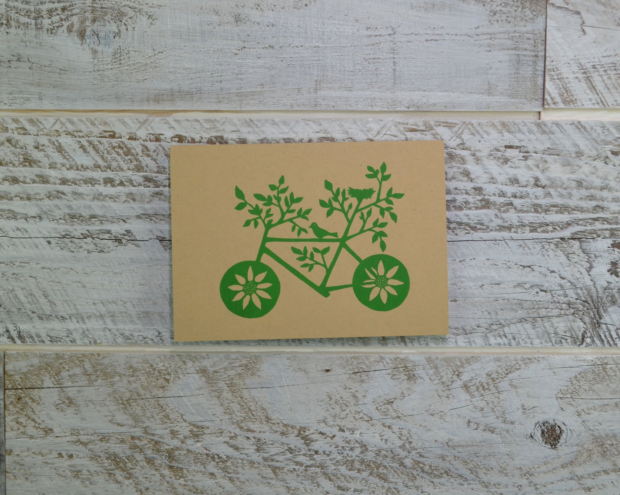 Nature Lover, Bike, Blank Card, Recycled Paper, Compostable Plastic, Eco Friendly, Green, Birthday Card, Kraft Paper, Envelope, Bird