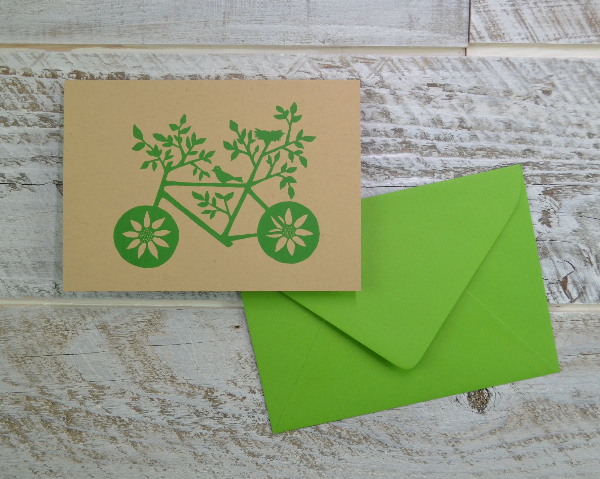 Nature Lover, Bike, Blank Card, Recycled Paper, Compostable Plastic, Eco Friendly, Green, Birthday Card, Kraft Paper, Envelope, Bird