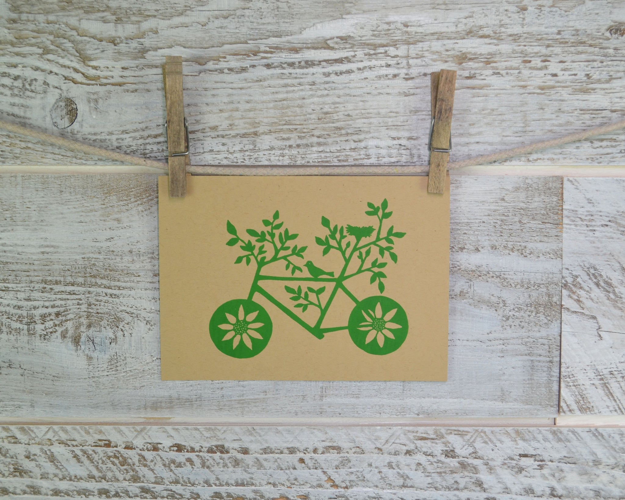 Nature Lover, Bike, Blank Card, Recycled Paper, Compostable Plastic, Eco Friendly, Green, Birthday Card, Kraft Paper, Envelope, Bird