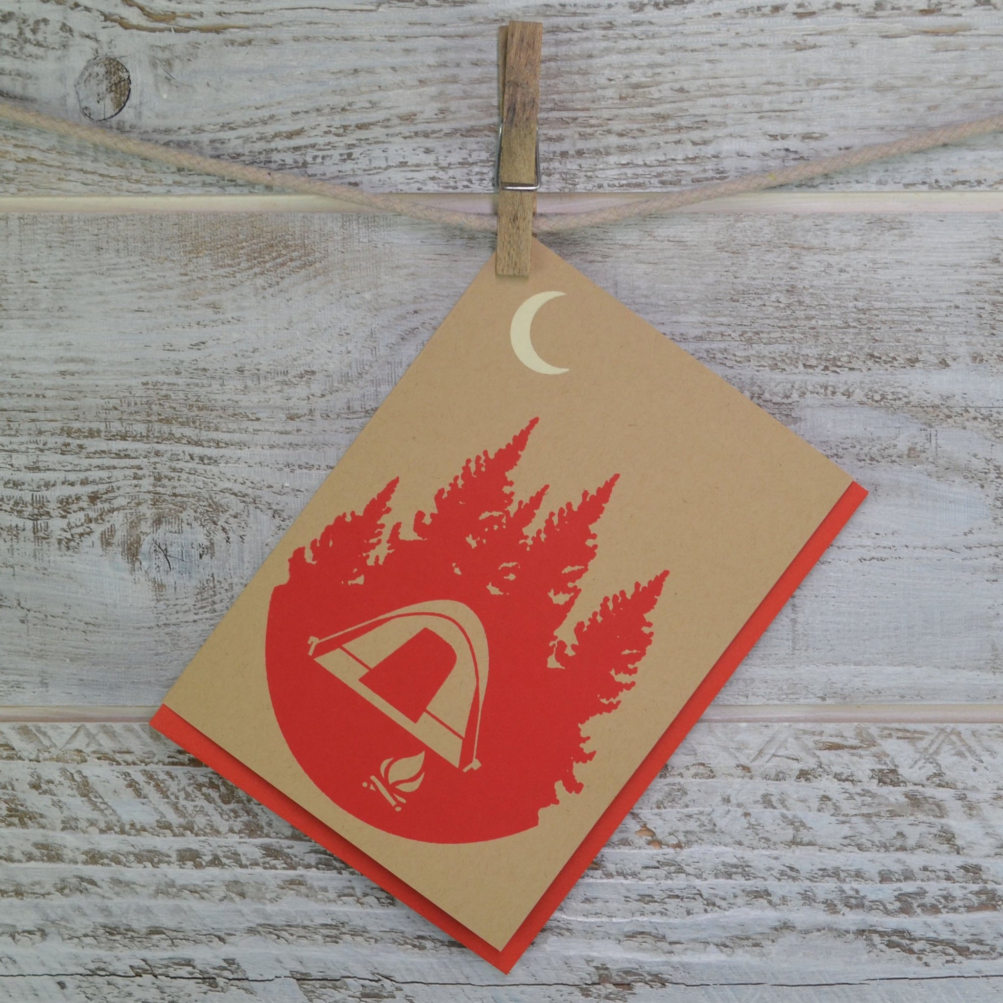 Camping, Hiking, Blank Card, Recycled Paper, Compostable Plastic, Eco Friendly, Red, Birthday Card, Kraft Paper, Envelope