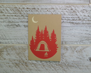 Camping, Hiking, Blank Card, Recycled Paper, Compostable Plastic, Eco Friendly, Red, Birthday Card, Kraft Paper, Envelope