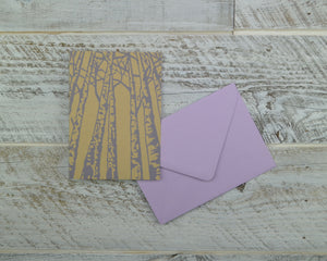 Birch Trees, Blank Card, Recycled Paper, Compostable Plastic, Eco Friendly, Birthday Card, Nature Lover, Kraft Paper, Purple, Lavender