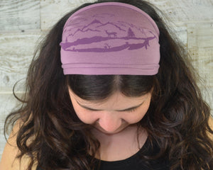Feather, Headband, Light Purple, Yoga Band, Hiking Band, Wide Band, Jersey Cotton, Hiker, Nature Lover, Woodland, Mountains, Deer, Forest