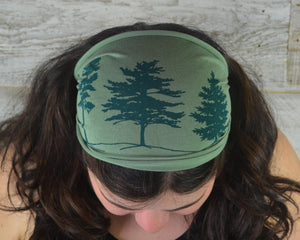 Pine Tree, Headband, Green, Yoga Band, Hiking Band, Wide Band, Jersey Cotton, Hiker, Nature Lover, Woodland, Forest, Appalachian Trail