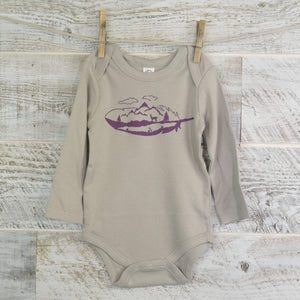 Mountain Baby, Feather, Long Sleeve, Organic Cotton, Purple, Organic, New Mom, Baby Shower, Body Suit, Boy or Girl, Nature Lover