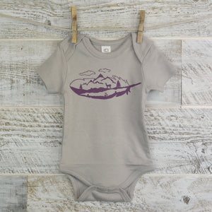 Mountain Baby, Feather, Short Sleeve, Organic Cotton, Purple, Organic, New Mom, Baby Shower, Body Suit, Boy or Girl, Nature Lover