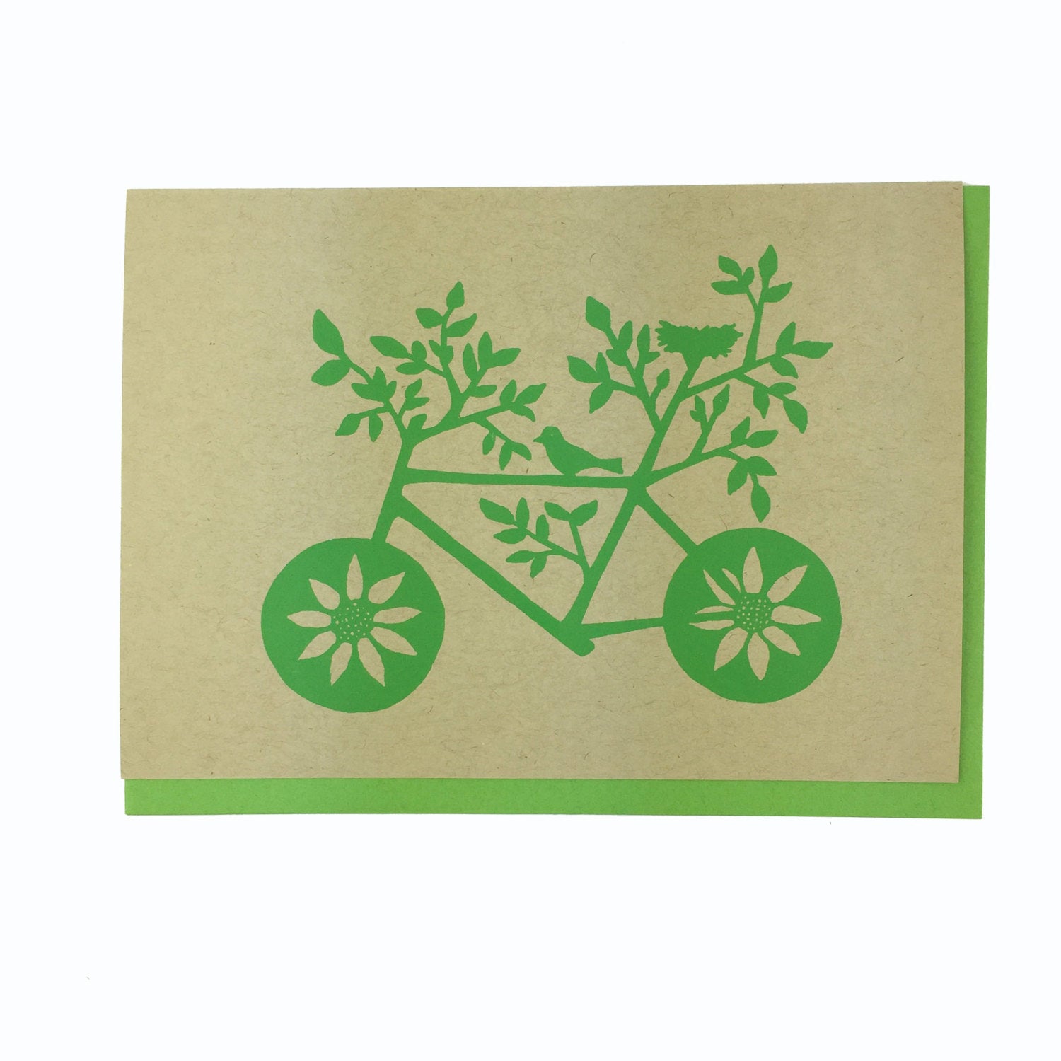 Nature Lover, Bike, Blank Card, Recycled Paper, Compostable Plastic, Eco Friendly, Green, Birthday Card, Kraft Paper, Envelope, Bird