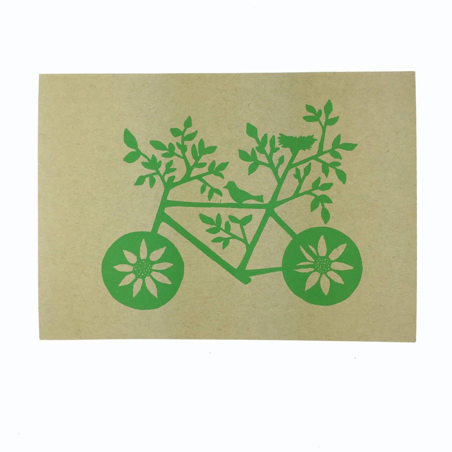 Nature Lover, Bike, Blank Card, Recycled Paper, Compostable Plastic, Eco Friendly, Green, Birthday Card, Kraft Paper, Envelope, Bird