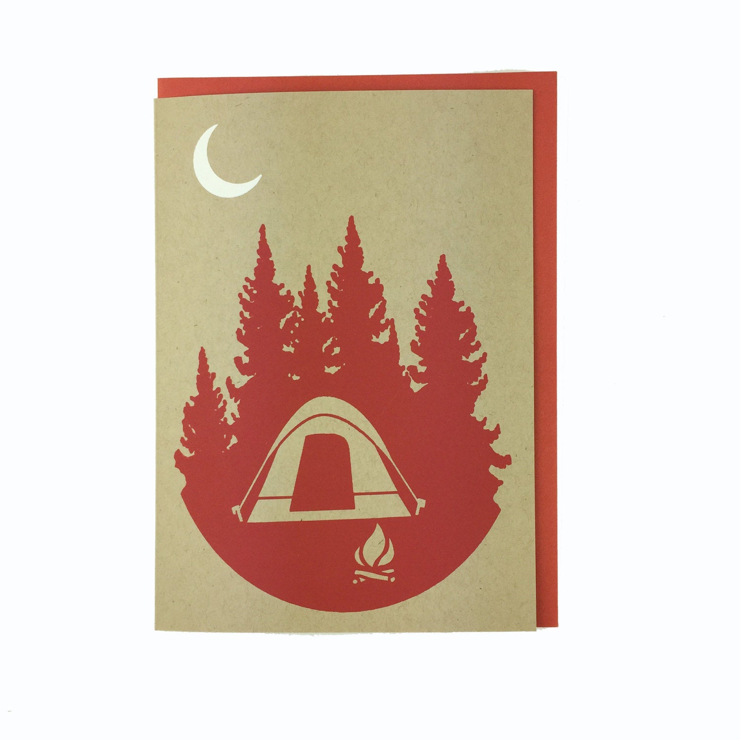 Camping, Hiking, Blank Card, Recycled Paper, Compostable Plastic, Eco Friendly, Red, Birthday Card, Kraft Paper, Envelope