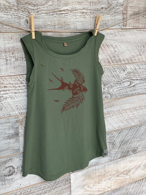 Fern Swallow  - Women’s Organic Cotton Cap Sleeve Tank Top