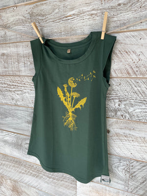 Rooted Dandelion Flower  - Women’s Organic Cotton Cap Sleeve Tank Top