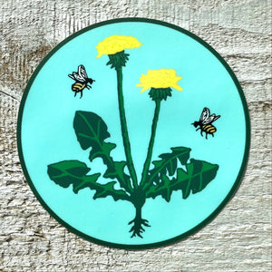 Dandelion Honey Bee Sticker Blue