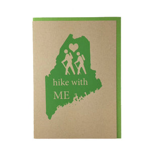 Hiker, Blank Card, Maine Hikes, Appalachian Trail, Envelope, Silkscreened, Handprinted, Recycled Paper, Kraft Paper, Compostable Plastic