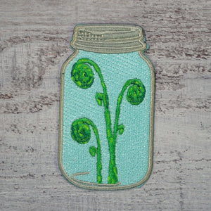 Fiddlehead, Mason Jar, Nature Patch, Outdoor Patch, Hiking Patch, Embroidered Patch, Wilderness Patch, Iron On Patch, Sew On Patch,