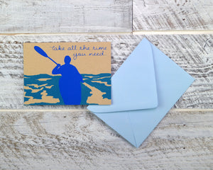 Kayak, Sympathy Card, Blank Card, Recycled Paper, Water Lover, Encouragement Card, Compostable Plastic, Earth Friendly, Take Time, Paddle