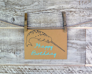 Narwhal, Birthday Card, Blank Card, Recycled Paper, Encouragement Card, Compostable Plastic, Earth Friendly, Nautical Card, Ocean Theme