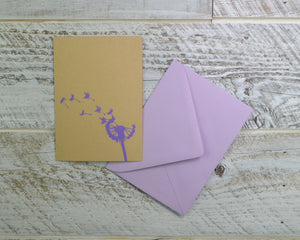 Dandelion Flower, Light Purple, Blank Card, Recycled Paper, Compostable Plastic, Eco Friendly, Make a Wish, Graduation Card