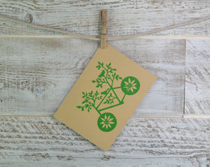 Nature Lover, Bike, Blank Card, Recycled Paper, Compostable Plastic, Eco Friendly, Green, Birthday Card, Kraft Paper, Envelope, Bird