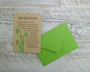 Fiddlehead, Spring Card, Birthday Card, Maine, Forager, Blank Card, Recycled Pape,r Compostable Plastic, Eco Friendly