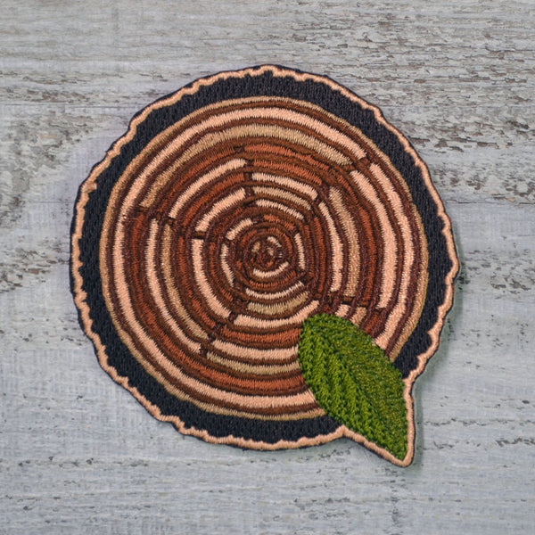 Stump Tree Leaf Patch - Embroidered Iron On - Think Greene