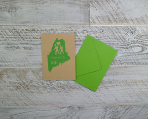 Hiker, Blank Card, Maine Hikes, Appalachian Trail, Envelope, Silkscreened, Handprinted, Recycled Paper, Kraft Paper, Compostable Plastic