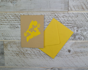 Honey Bee, Maine State, Blank Card, Envelope, Silkscreened, Handprinted, Recycled Paper, Kraft Paper, Compostable Plastic, Birthday Card