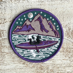 Kayaking with Dog Circle Patch - Embroidered Iron On