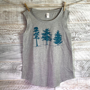 Women’s Cap Sleeve Grey Tank Top - Woodland Trees